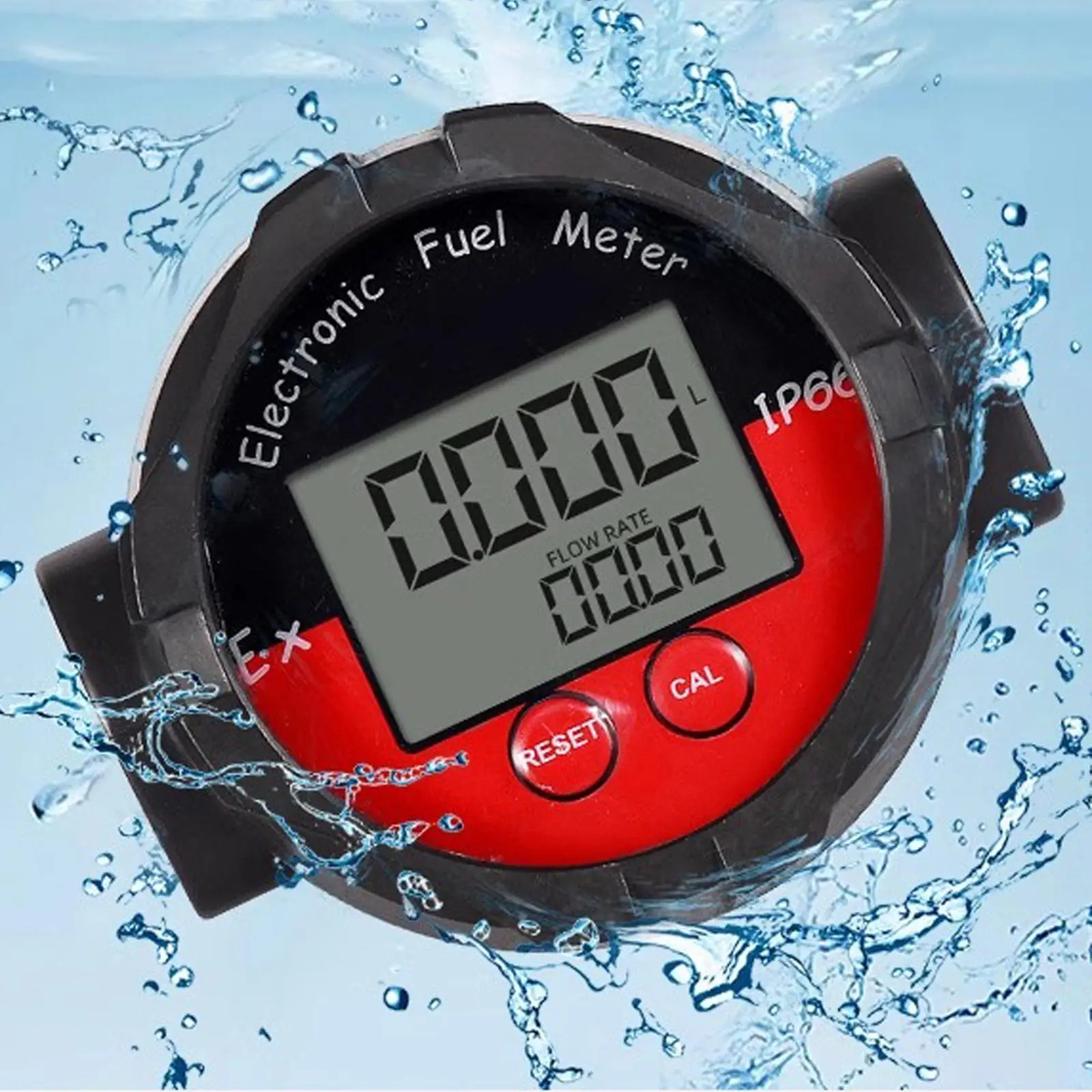 Oil Fuel Flowmeter Waterproof Multifunction LCD Display Gasoline Flow Meter