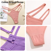 4Pcs Cotton Double Thin Belts Underwear for Women Sexy Low Waist Striped Thongs Ladies Soild Panties Breathable Lingerie 5