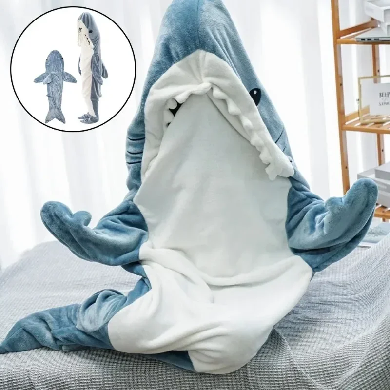 

Cartoon Shark Blanket Gown Sleeping Bag Pajamas Nap Blanket Women Flannel Shark Nightgown Robe for Adult Comfy Bathrobe Homewear