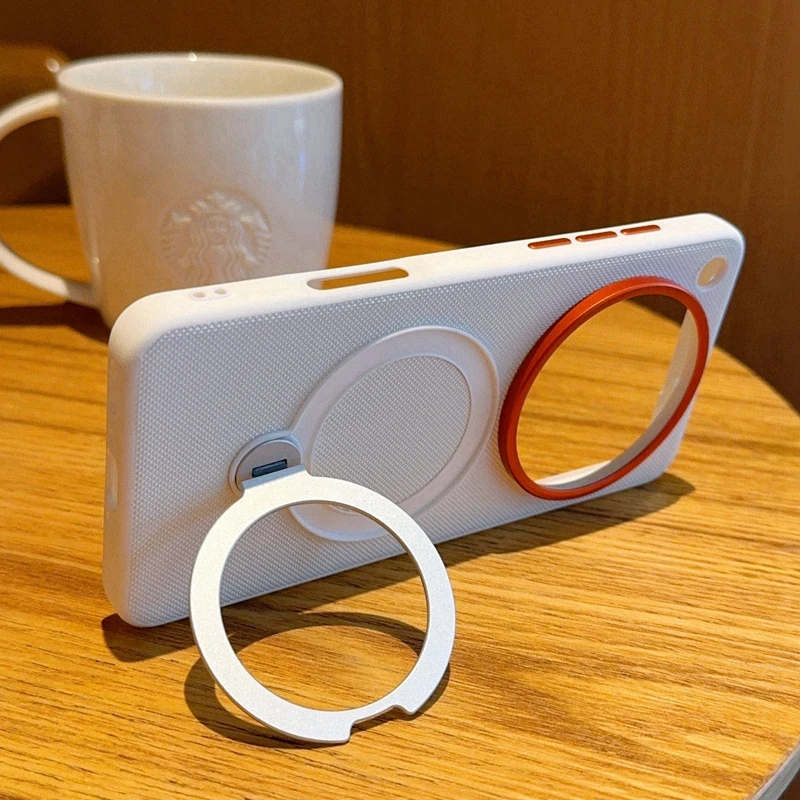 ELVEV Magnetic Luxury Leather Phone Case with Rotatable Ring Stand