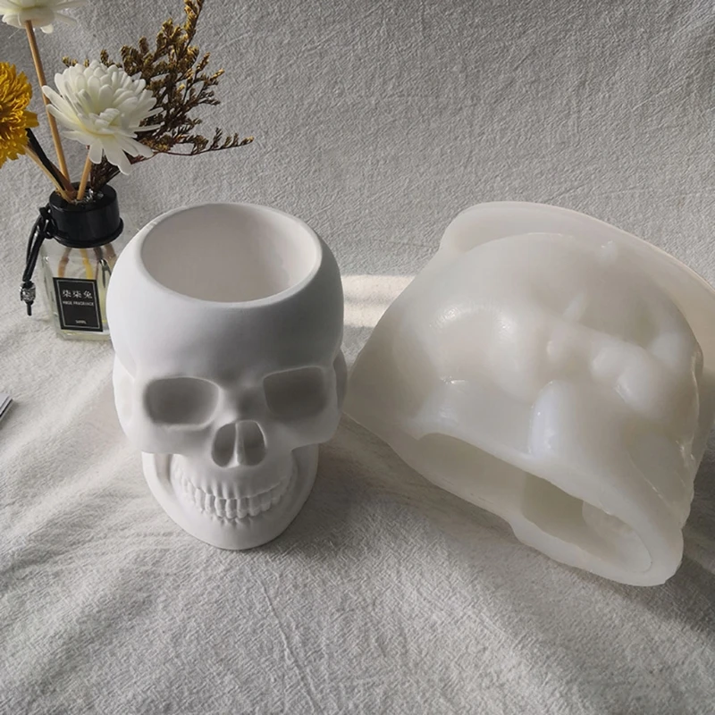 Crystal Epoxy Skull Flower Pot Silicone Mold, Plaster Concrete Cement Resin Vase Mould for for DIY Resin Polymer Clays