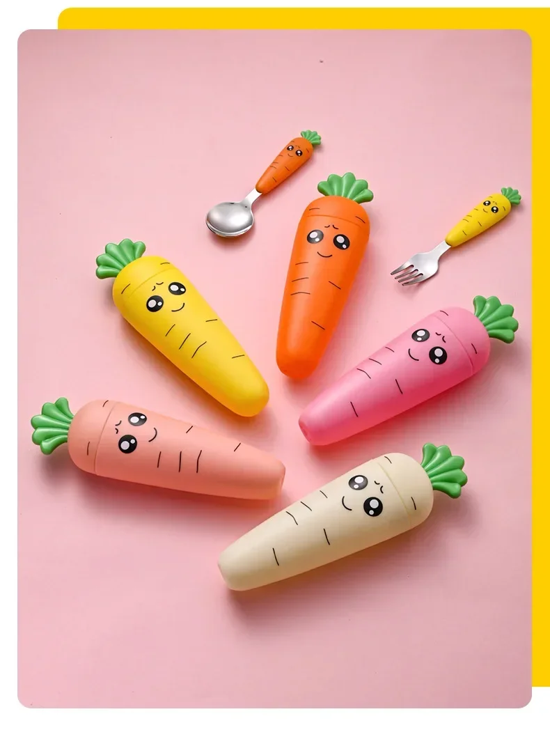 Cutlery Set Cute Spoon Fork Tableware Children Carrots Feeding Vegetable Teaspoon Forks Flatware Kids Training Stainless Steel Dinnerware