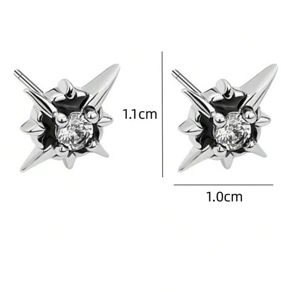 CZ Metal Star Earring Stud For Men Women Hip Hop Style Antique Silver Color Start Clear Crystal Couple Post Earrings