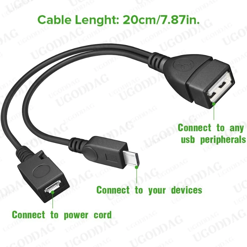 미니 마이크로 USB OTG 어댑터 호스트 전원 Y 분배기 USB 마이크로 5 핀 남성 여성 케이블 화재 스틱 안드로이드 전화 액세서리