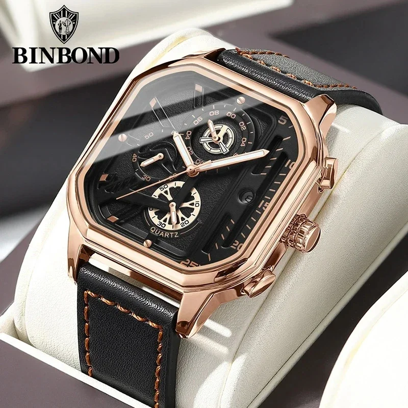 

2024 Luxury Men Analog Leather Sports Watches Men's Army Military Watch Male Date Quartz Clock Relogio Masculino BINBOND B6577