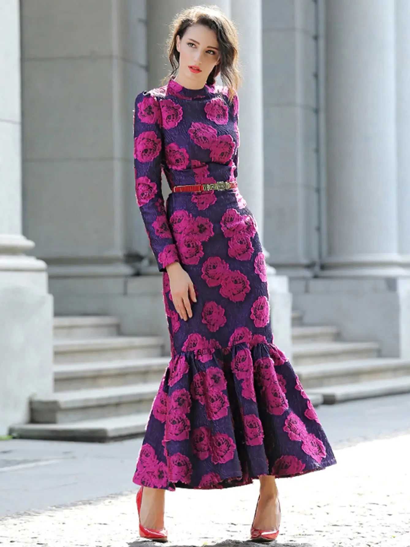 فستان ماكسي نسائي أنيق مطرز بحورية البحر طويل عتيق...