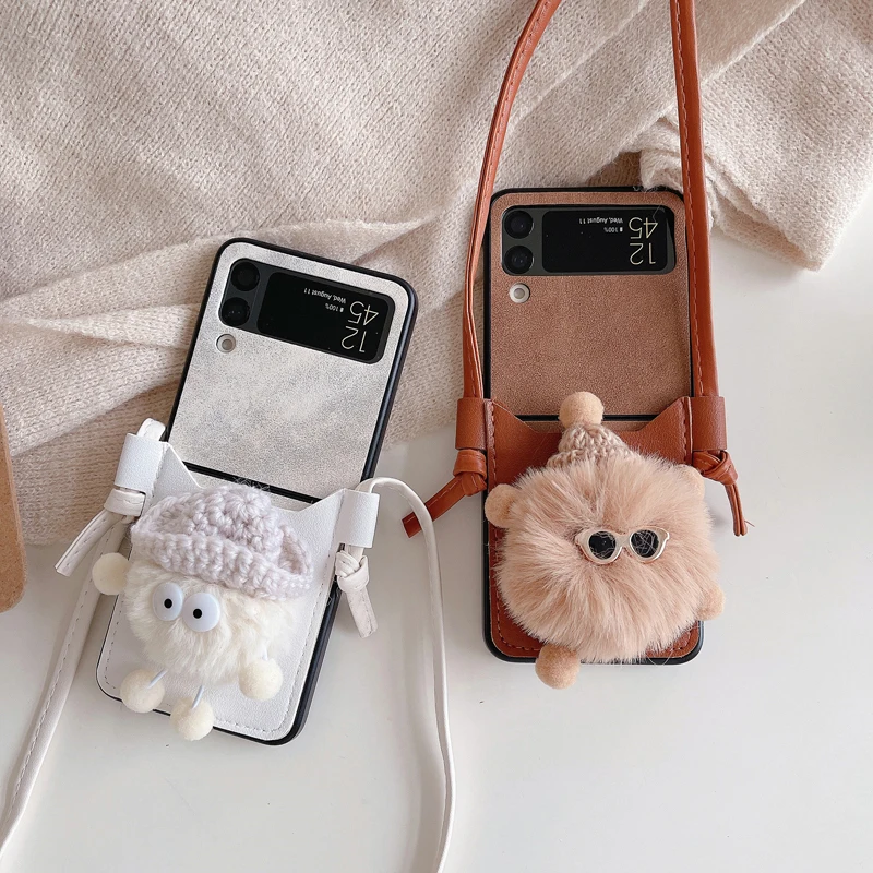 

Funda Case for Samsung Galaxy Z Flip 4 Z Flip 3 Lambskin Doll Card Bag Shockproof Protetcion Mobile Phone Case Cover ZFlip4