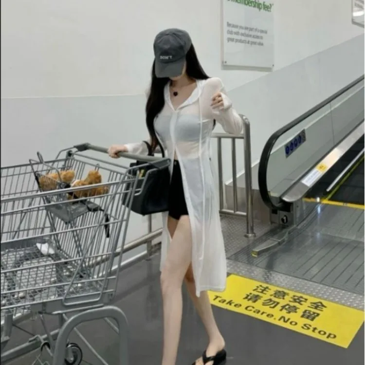 여성용 심플한 드로스트링 후드 상의, 여름 자외선 차단 코트, 2024 신상 긴팔 슬림핏 가디건, 패션