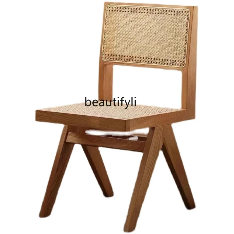 

Nordic Modern Minimalist Solid Wood Rattan Chair Rattan Desk Chair Balcony Leisure Chair Rattan Chair Dining Chair