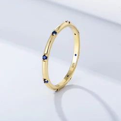 Elegant 925 Sterling Silver Gold - Plated White Zircon Ring for Women - Anniversary & Party Fine Jewelry (Golden Blue)