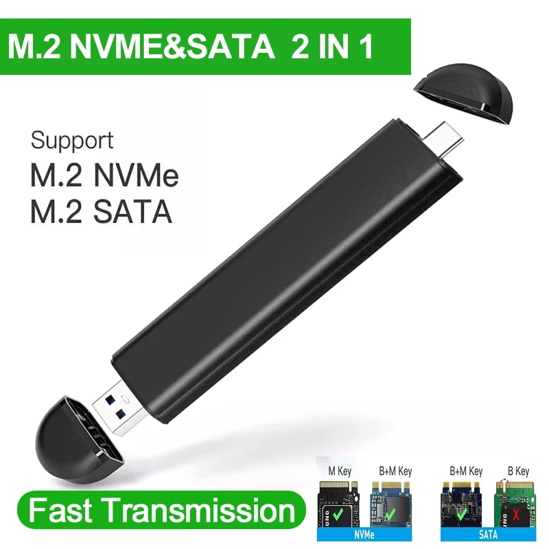 2 in 1 M2 SSD Case M.2 to USB 3.1 Gen 2 NVMe SSD Enclosure for Nvme PCIE M Key/NGFF SATA B (B + M) Key SDD Hard Disk Box adapter m2 ssd enclosure