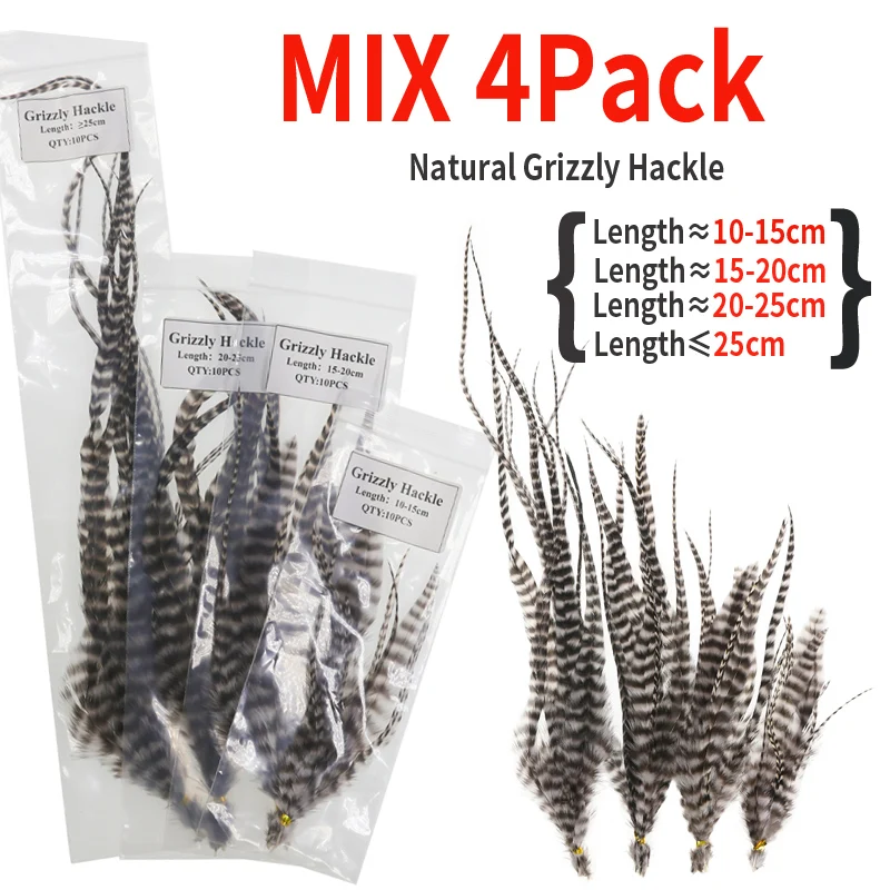 Grizzly Rooster Saddle Hackle Feathers