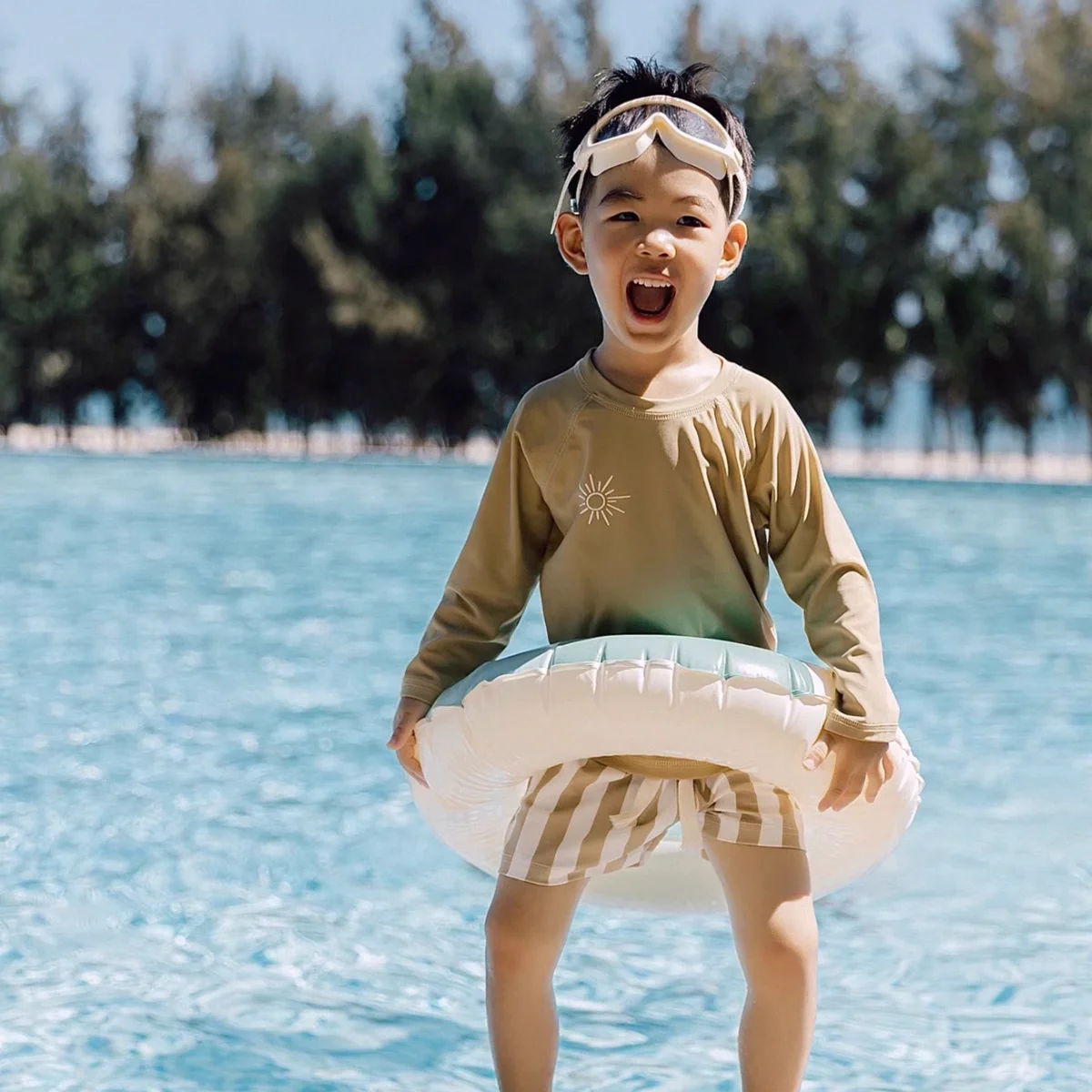 1-7T Summer Kids Boy Swimsuits Vacation Beach Pants Long sleeve Tops with Hat Toddler Sets Fashion Children Surfing Swim Suit 2