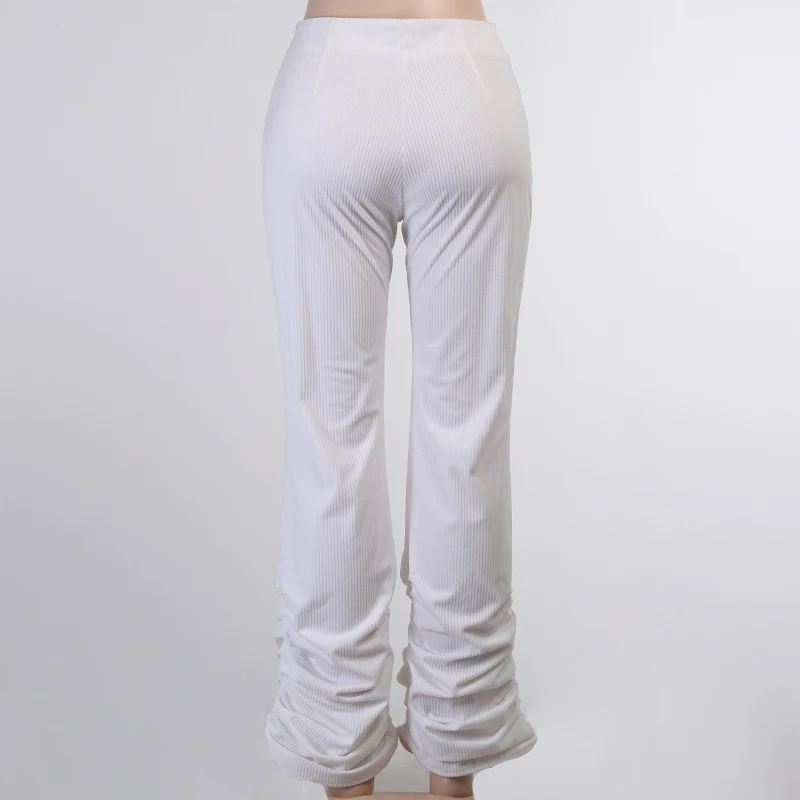 2021 Women's High Waist Pants Hem Pleated Full Length Pant Casual Elegant White Trousers Autumn Streetwear Pencil Pants New