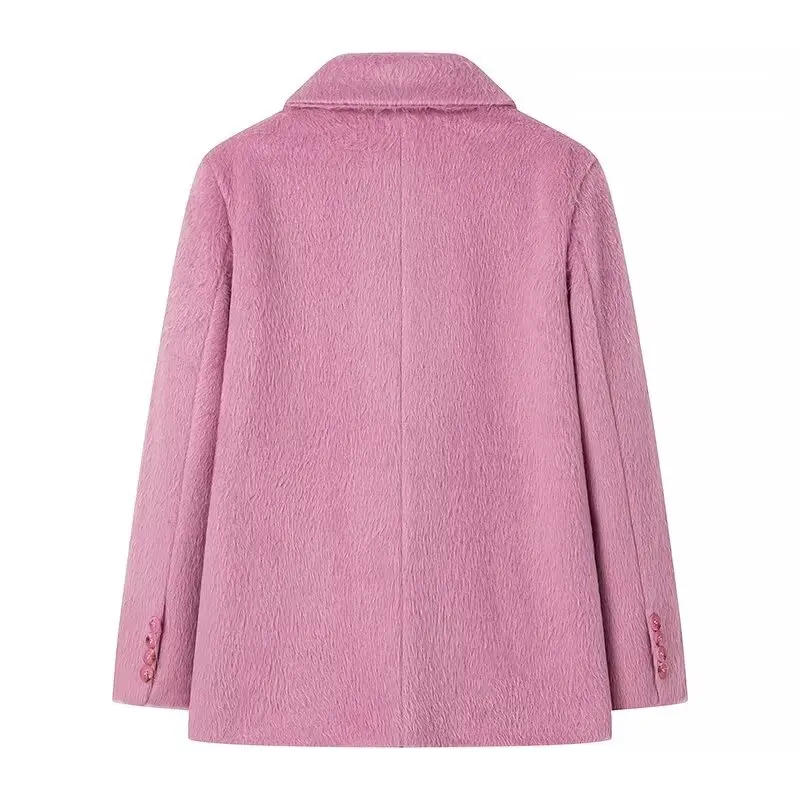 Streetwear Long Hairy Shaggy Blazer Boyfriend Vintage Women Front Pockets Loose Oversized Suit Fashion Coat Pink 4 colors