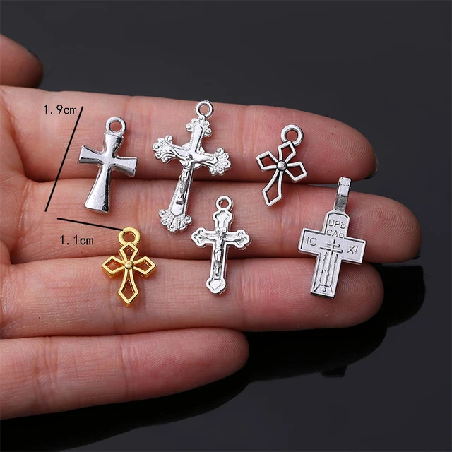 Silver Small Crosses Mini Cross Charms Beads Cross Pendants 