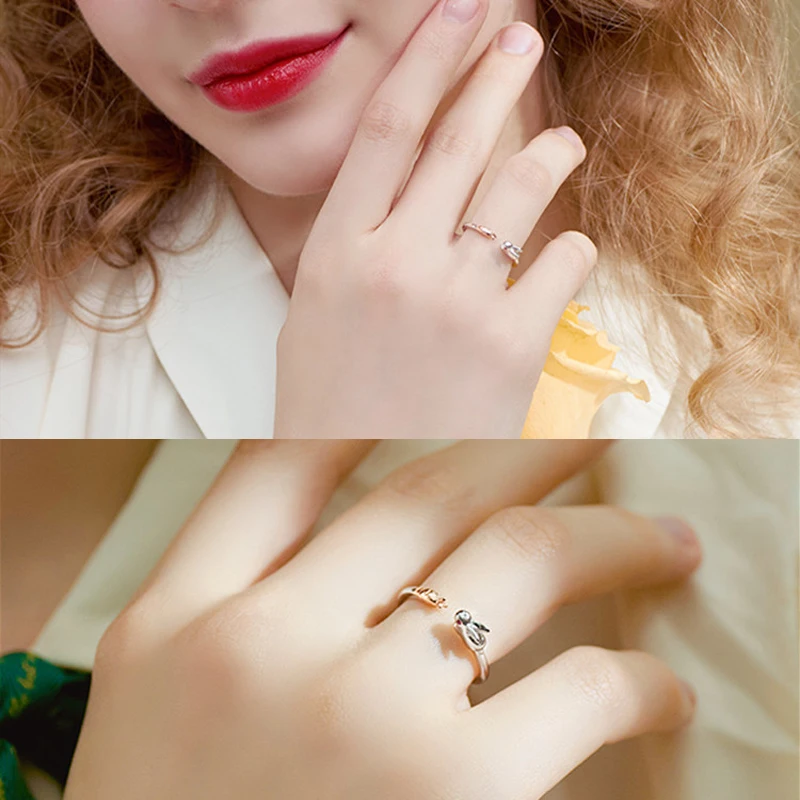 Simple Opening Rings Cute Rabbit Eating Radish Animal Jewelry for Women Men Gift