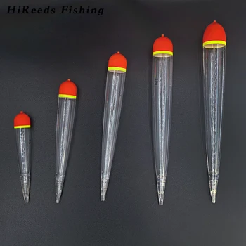 6 PCS Hireeds Fly Fishing Floats High-Index Plastic Vertical Bobbers for Salmon & Trout | Transparent with Orange Accents