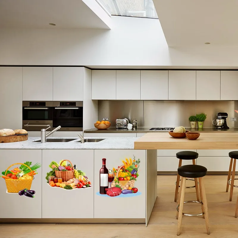Tri koshki RC061 Fresh Vegetables Kitchen Sticker Decal Pvc Waterproof Kitchen Wall Decoration Cabinet Refrigerator Door Sticker kitchen wall sticker self adhesive stickers wall stickers