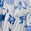 Twin Fitted Bed Sheet with Elastic Blue Flower Printed Bed Cover Single/Queen/King Bed Linen Reactive Printed Mattress Cover 180 4