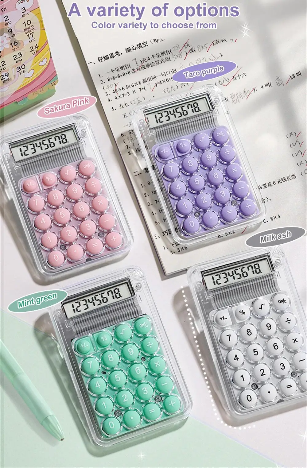 Description Picture 2 of itemTransparent Calculator Electronic Desktop Calculator LCD Display Mini Pocket Calculator Office Student Test Kids Gift Basic