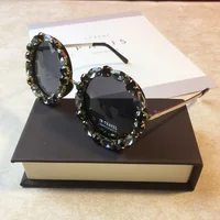 Lunettes de soleil rondes en cristal de diamant pour femmes, lunettes de marque de luxe, lunettes de vue pour femmes, grandes montures, lunettes vintage UV400 4
