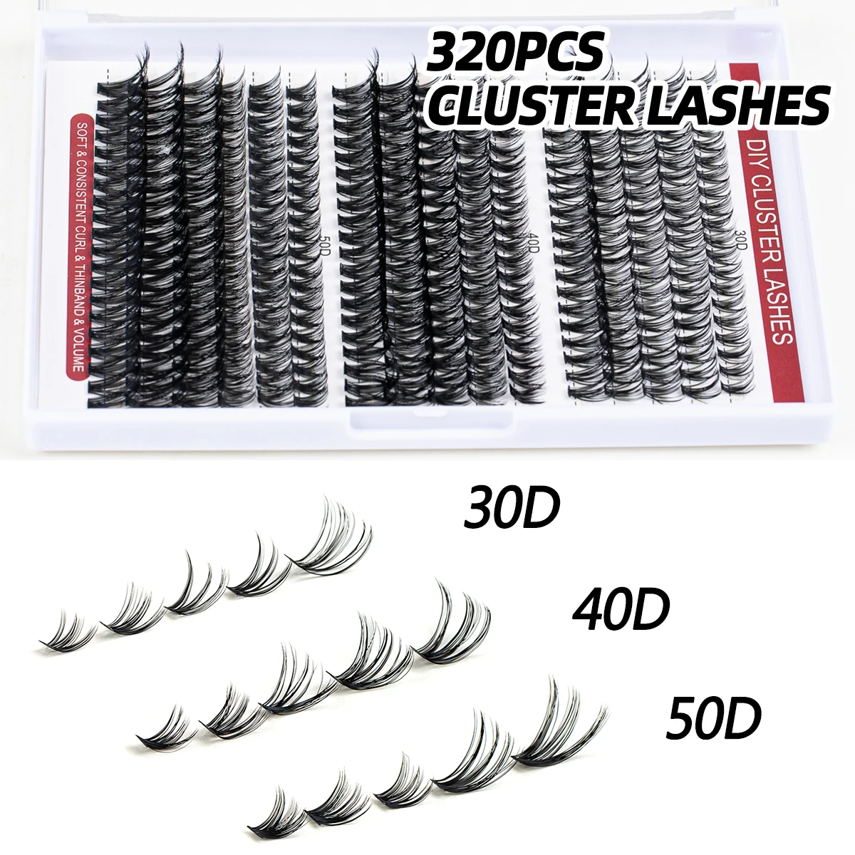 320 PCS Lash Extension Kit DIY Individual Eyelash Extension 30D40D50D Cluster Lashes Kit Lash Glue Remover for Eyelash