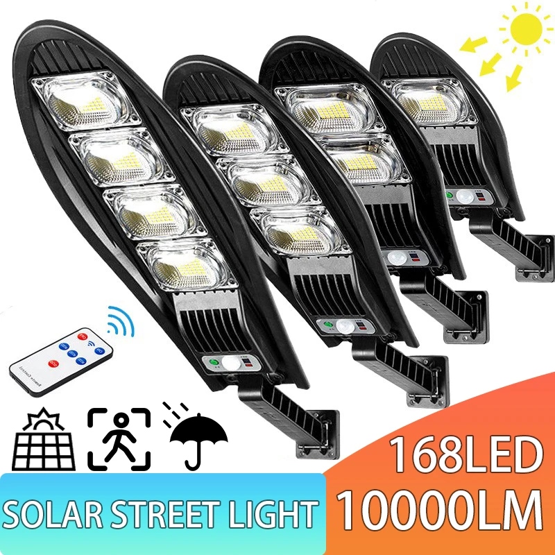 Solar Flood Lights Outdoor - 168 LED, 6500K, Dusk To Dawn With Motion Sensor, IP66 Waterproof For Yard, Pool