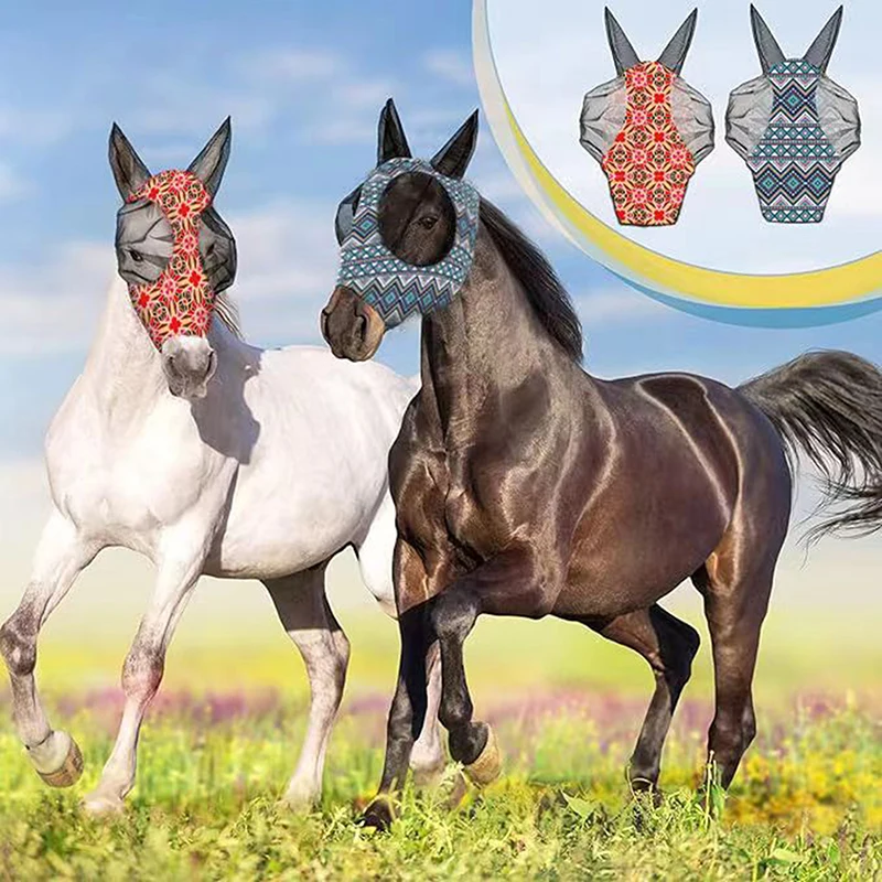 Horse Fly Mask 3D Design Supplies Ergonomics Pet Summer Eye Shield Anti Mosquito Ear Half Face Mesh Fly Protective Cover Parts 2