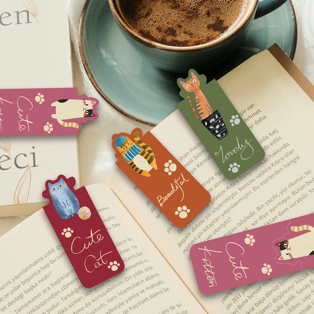 Cute Cat Magnetic Bookmarks Pets Cat Magnetic Page Clips Bookmark Students Teachers School Office Reading Stationery 4PCS