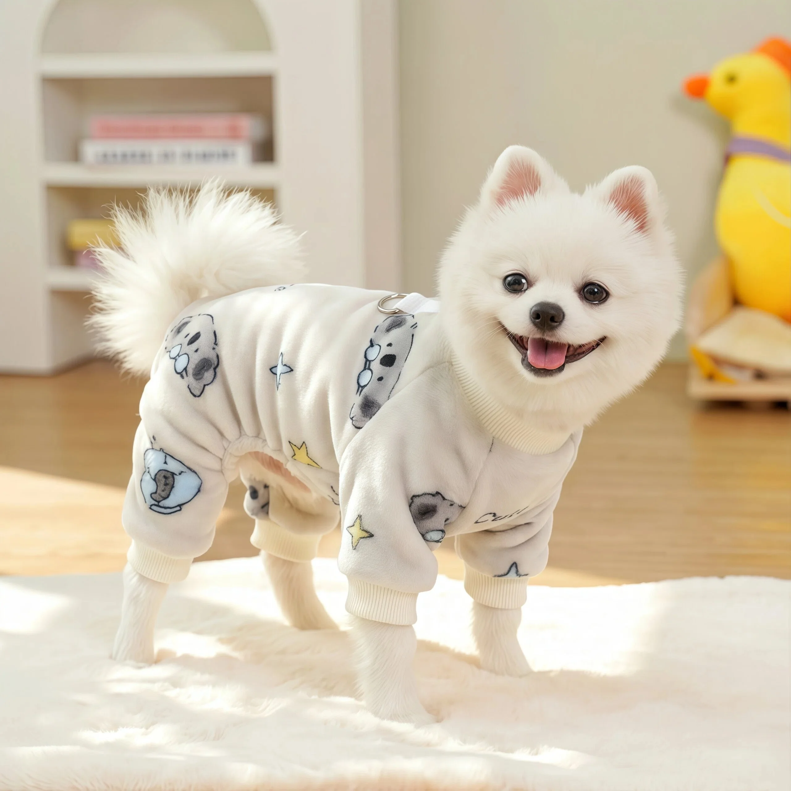 Herbst-Winter Haustier-Hundebekleidung: Warmer, Weicher Fleece-Jumpsuit für Kleine, Mittlere und Große Hunde, Katzen und Welpen mit Leinenring – Detail 10