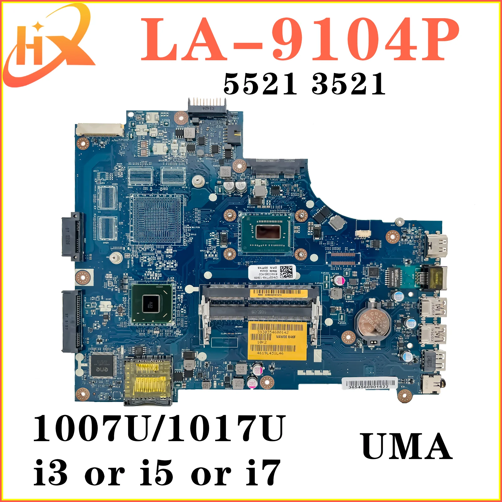 

LA-9104P Mainboard For Dell Inspiron 15 3521 5521 Laptop Motherboard 1007U/1017U i3 i5 i7 3th Gen UMA