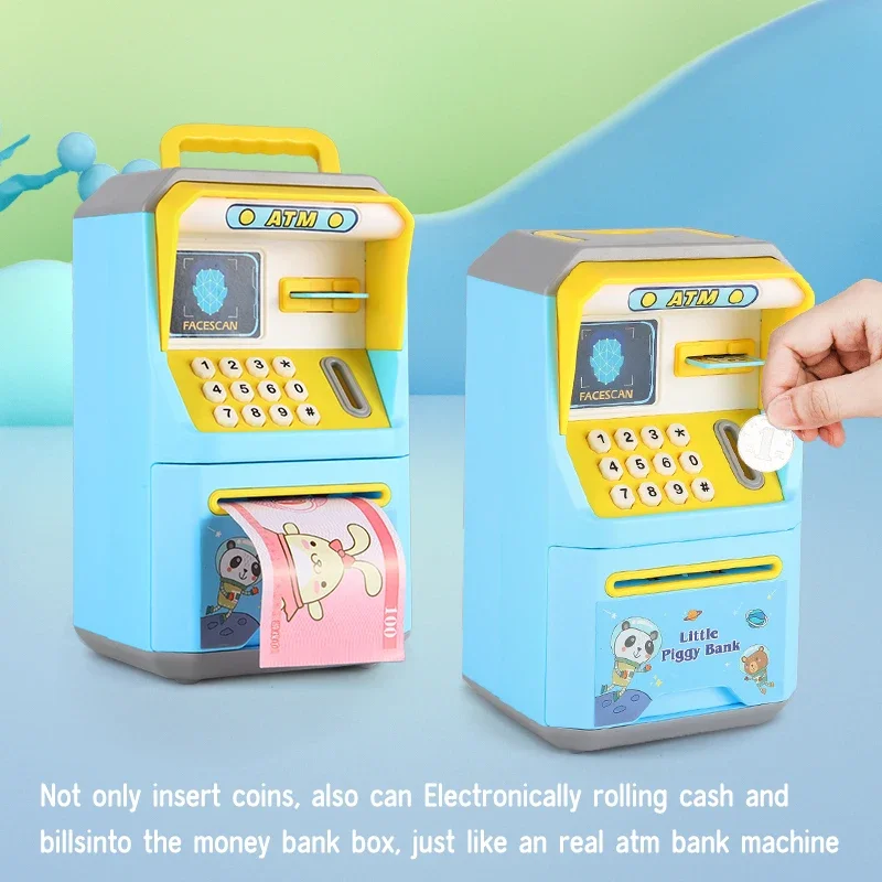Piggy Bank ATM Machine Safe Box Money Bank ATM Music Electronic Cartoon Bank Face Unlock Kids Toy Auto Scroll Paper Bank