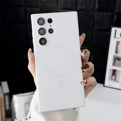 Magsafe - Compatible Magnetic Wireless Charging Case with Glass Lens & Soft Silicone Cover - Samsung S21Ultra (White)