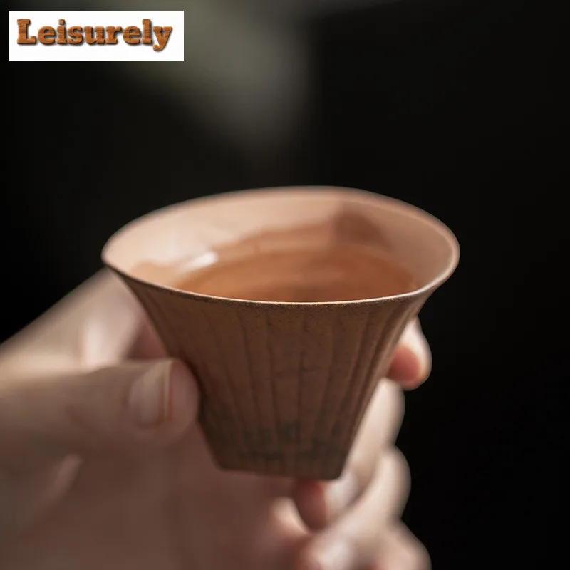 120ml Coarse Pottery Triangular Gaiwan Zen Tea Tureen Tea Bowl With Lid Kit Tea Brewing Cover Bowl Teaware Gift With 40ml Teacup