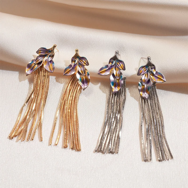 S84f25d7e1e9345c19f038dd2913af0faw Color Leaf Elegant Long Earrings Fashion Jewelry Women Trendy Party Gifts Delicate Temperament Exaggerate Mallzona