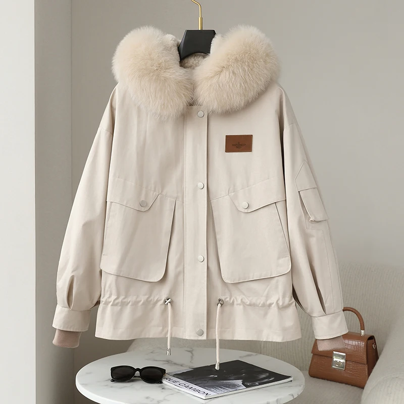 

JT3304 Women Girl Fox Fur Collar Warm Coat Female Rex Rabbit Fur Jacket Winter Parka Overcoat