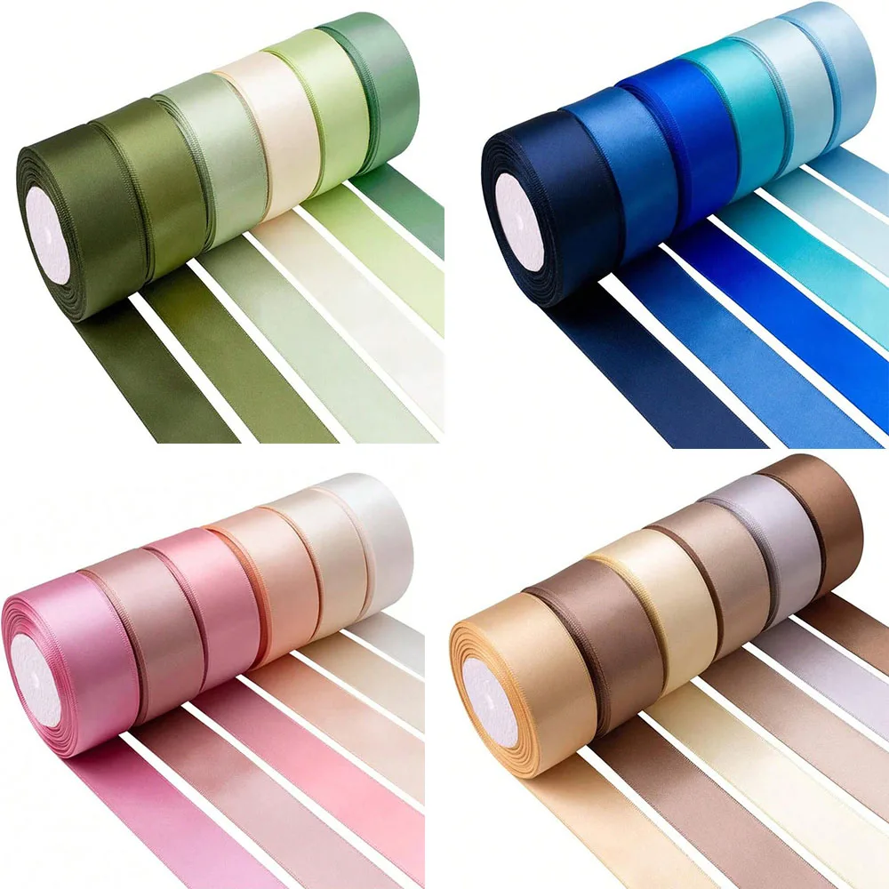 6 Rollen 150 Yards sortiertes einfarbiges Seidenband aus Satin für Hochzeitseinladungen, Blumensträuße, Geburtstagsfeiern, DIY-Geschenke – Detail 4