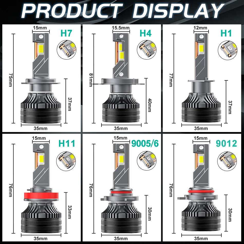 5600W H7 LED 캔버스 H4 H11 H1 HB3 9005 HB4 H8 HIR2 9012 숏 디자인 바이 LED 자동차 헤드라이트 전구 오토바이 6000K 12V 24V HLXG 2X