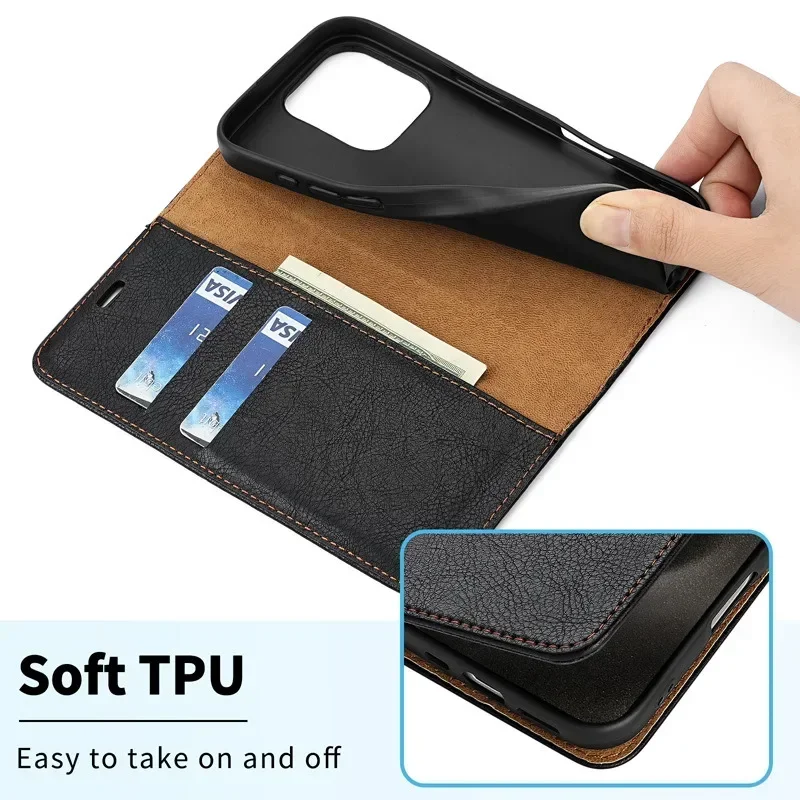 Leather Magnetic Card Slot Wallet Case with Flip Stand