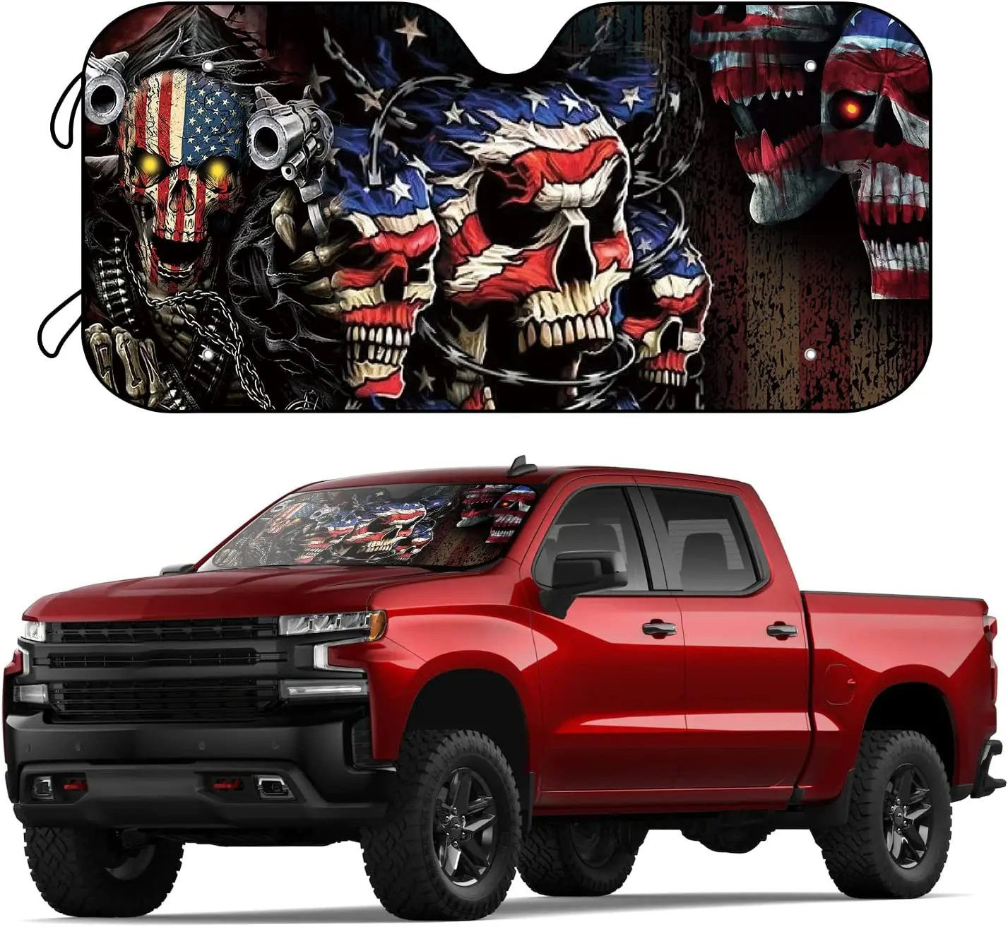 

American Flag Skulls Fit Most Cars SUV Trucks Windshield Sunshade Foldable Sun Shade Can Blocks UV Rays Keep Your Veh