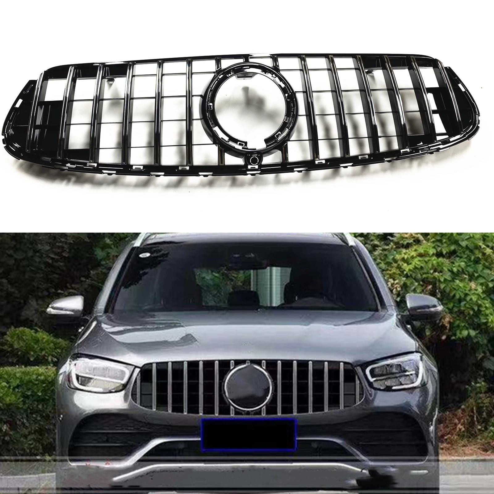 

Grille Front Grill For Mercedes Benz GLC Class W253 X253 2020-2022 Sport GLC300 GLC43 GT Style Silver/Black Bumper Hood Mesh