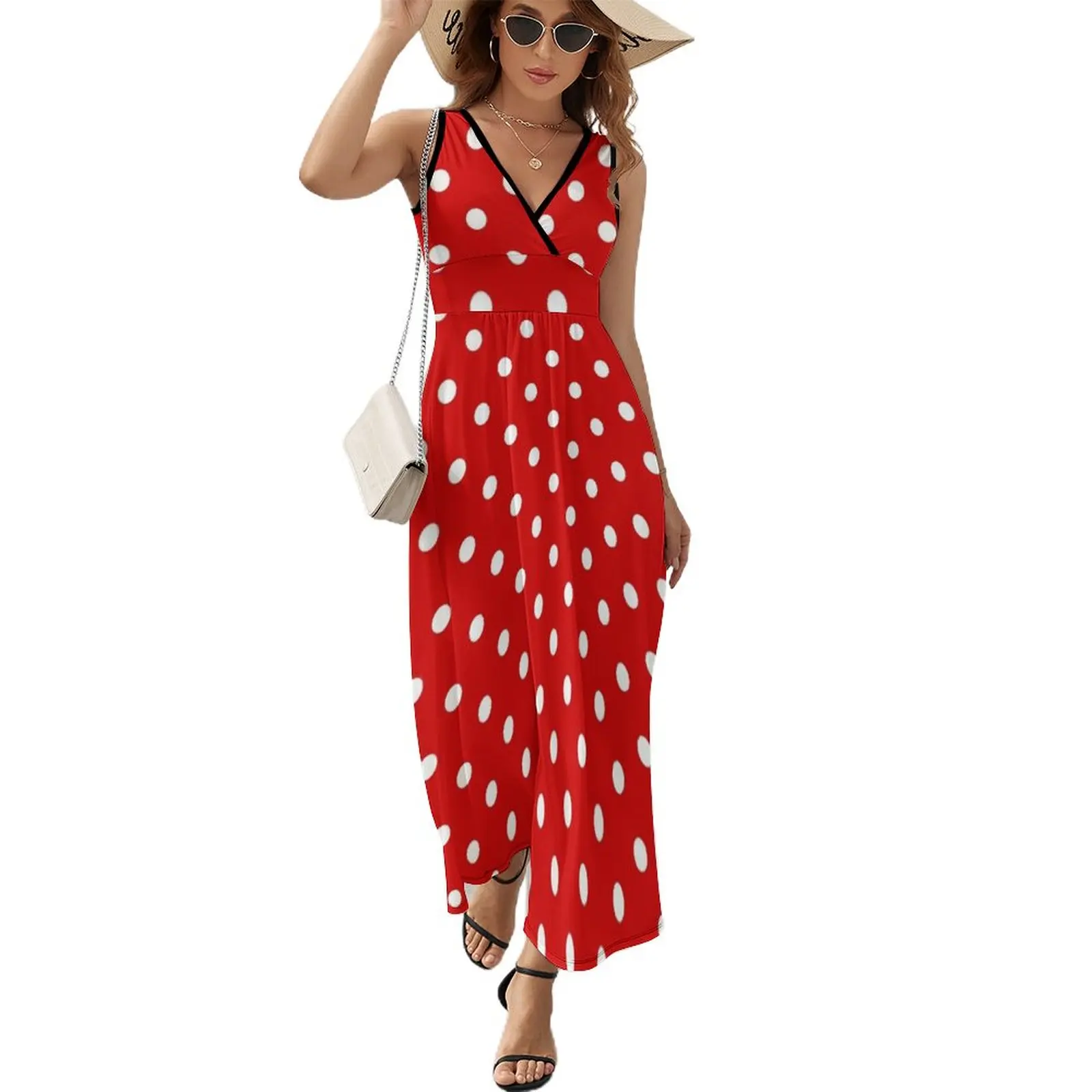 

Chic Medium White and Red Polka Dots Sleeveless Dress dress women summer 2024 beach dresses dresses for women 2024