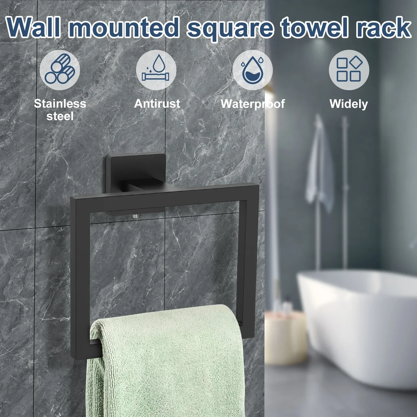 Stainless Steel Towel Ring Wall Mounted Square Towel Holder Hand Hanger Modern Bath Rack for Kitchen Bathroom Toilet