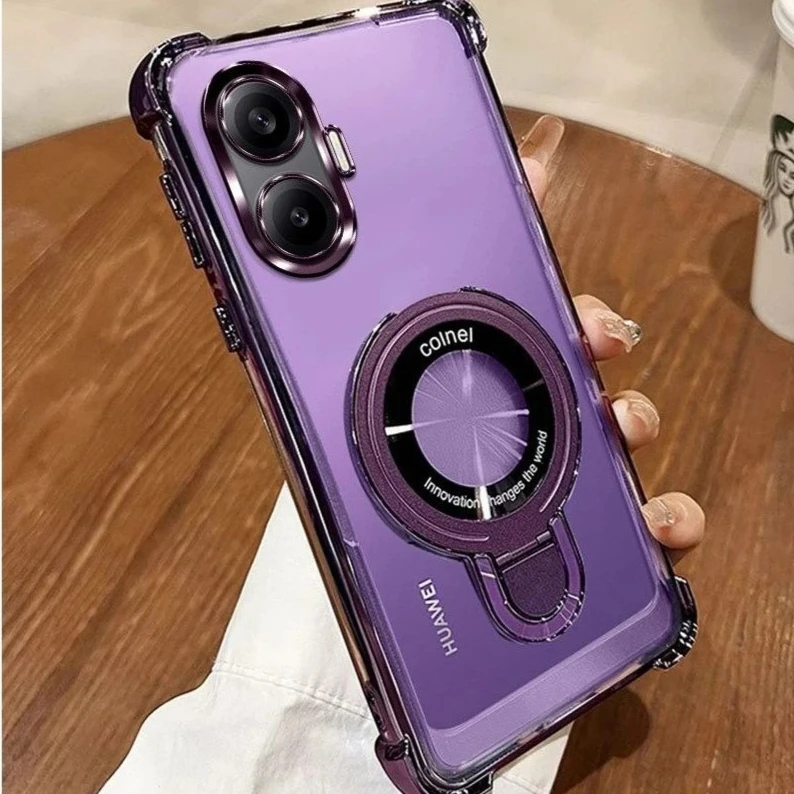 Luxury Transparent Shockproof Soft Cover with Airbag Electroplating Holder