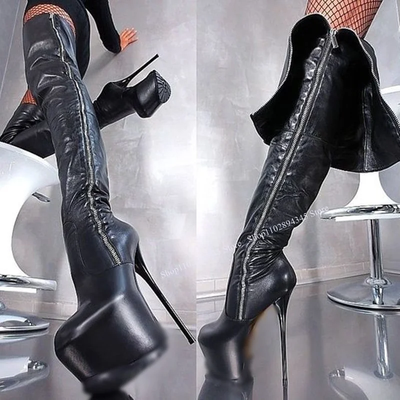

Black Over Knee High Platform Boots Thin High Heel Zipper Fashionable Sexy Cool Winter Big Size Woman Shoes Zapatillas Mujer