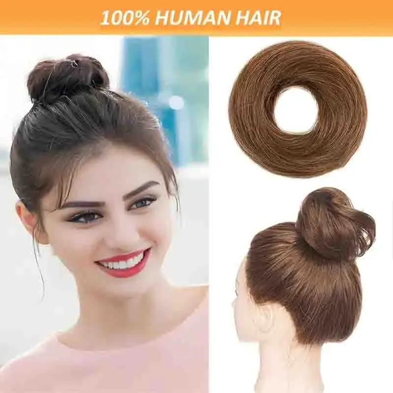 Unisex Adult Human Hair Messy Bun Scrunchie Tousled Updo Chignon Easy-to-Wear Hair Volumizer for Everyday Styling