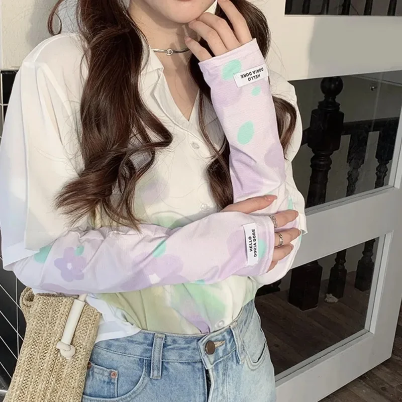 مسامي ومقاوم للأشعة فوق البنفسجية - ذراع من الحرير الجليدي بتصميم نصف إصبع، مناسب لركوب الدراجات والجري والرياضات الخارجية