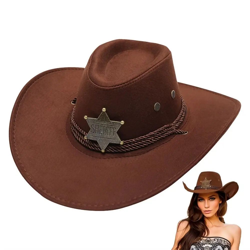 Unisex Artificial Suede Beach Cowboy Hat Solid Color Sun Protection Sun Sunscreen Cap Wide Brim Breathable Party Cosplay Hat Cap