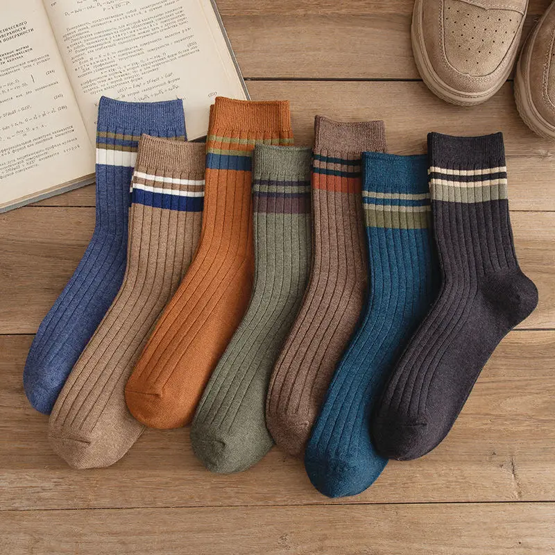 

7 Pairs of Men's Striped Cotton Socks Fashionable Casual Socks High Quality Harajuku Retro Socks for Men Large Size Long Socks